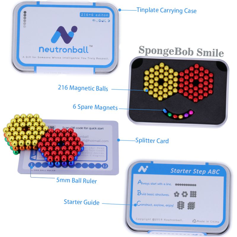 6 Rainbow Colors Magnet Building Blocks Desk Toy and Fidget Toys for Stress Relief Neutronball Magnetic Sculpture Set 5mm 216 Pieces 6 Spare 